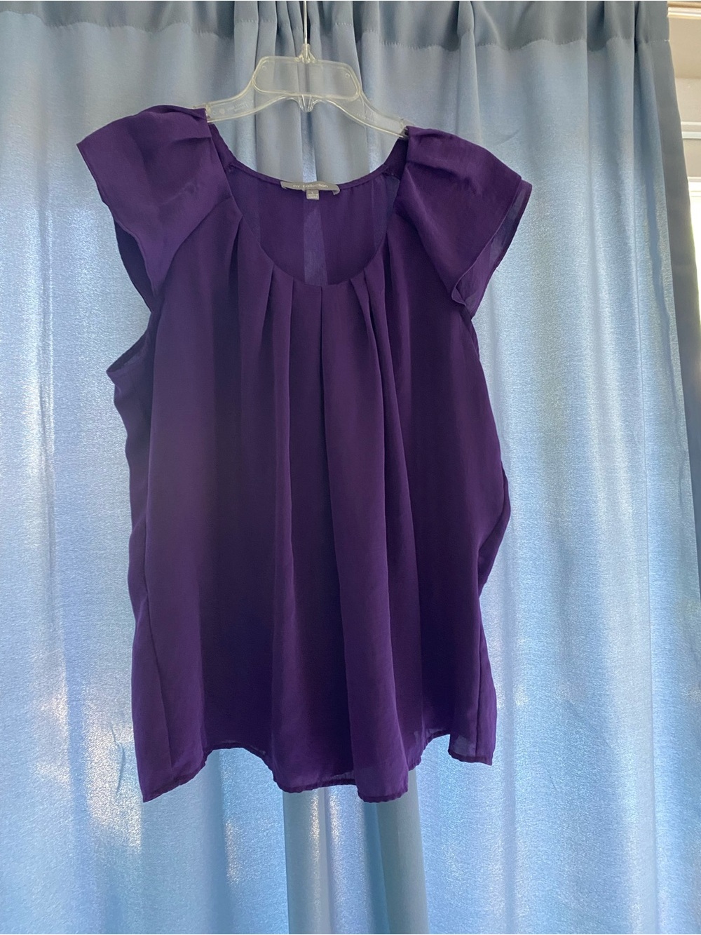 NY Collection Purple Pleated Cap-Sleeve Blouse